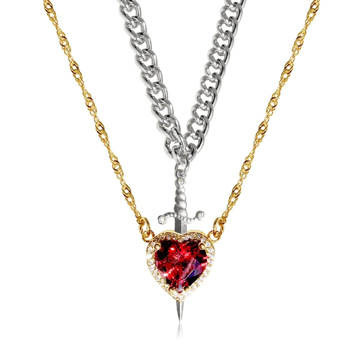 Collares de amor daga y corazón